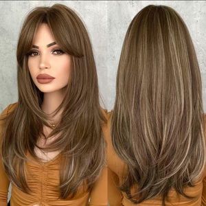 Honey Blonde Heat Resistant Long Wave Wig w/ Parted Bangs